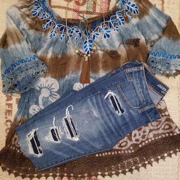 🦋SALE!S/M,L/XL🦋GORGEOUS TIEDYE EMBROIDERED TUNIC - Picture 4 of 8